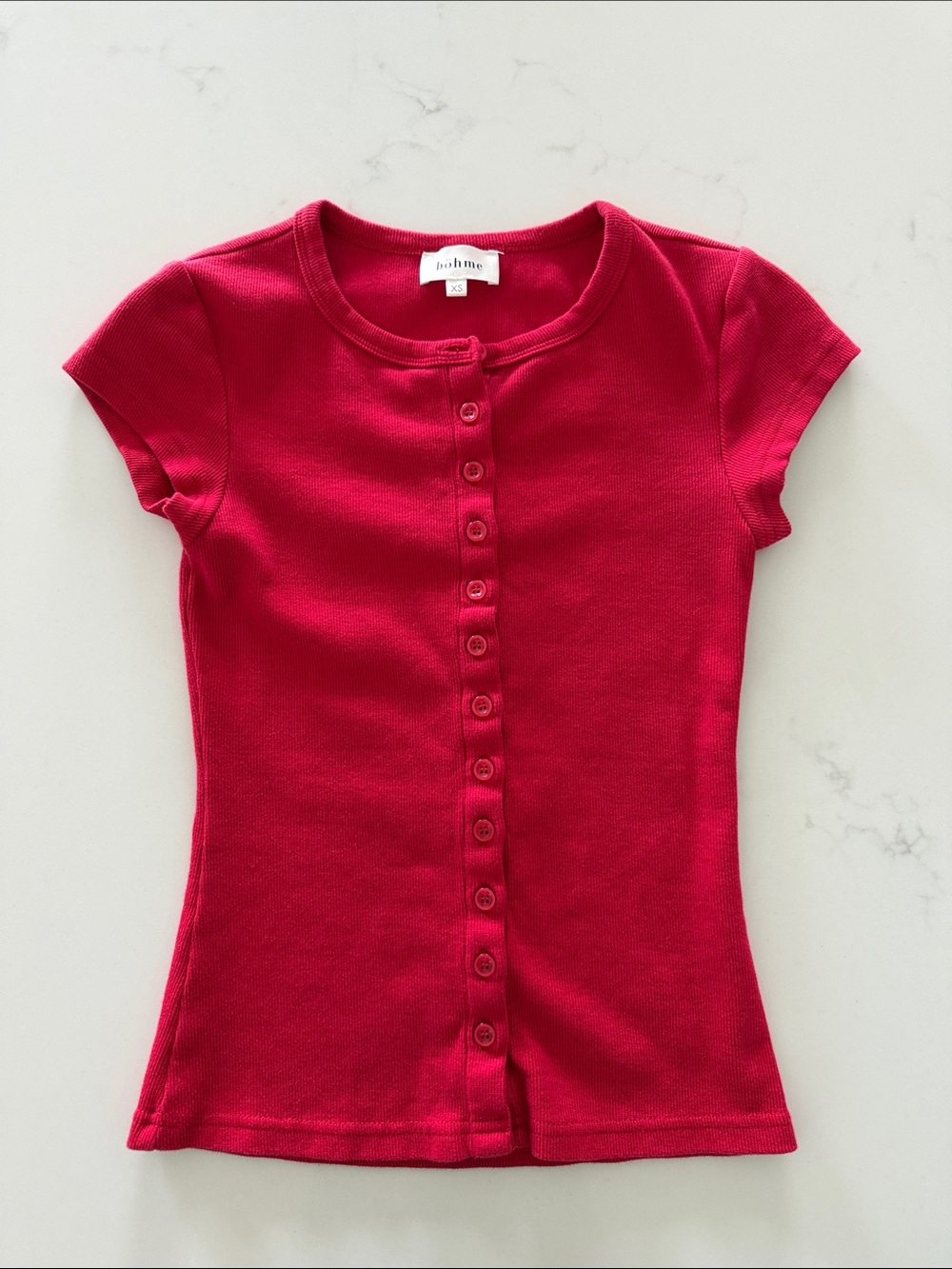 bohme Short Sleeve Button-Front Ribbed Tee